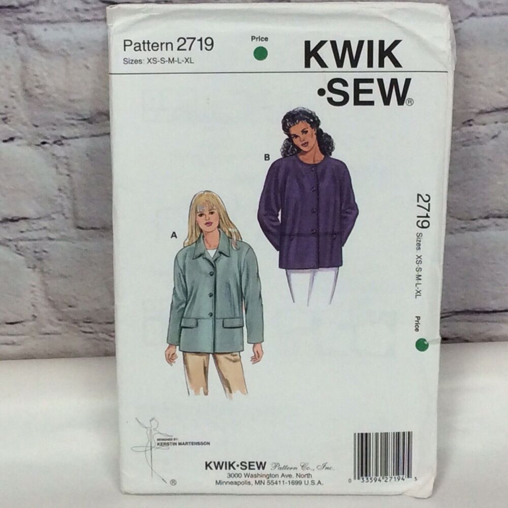 Kwik Sew Sewing Pattern 2719 Uncut Women's Jacket Sz XS-XL 2 Styles Made In USA